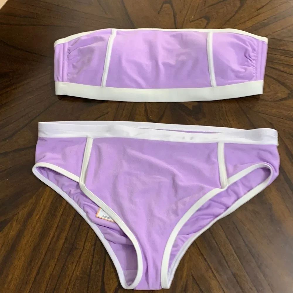 Kona Sol Purple and White terry cloth Bikini Set